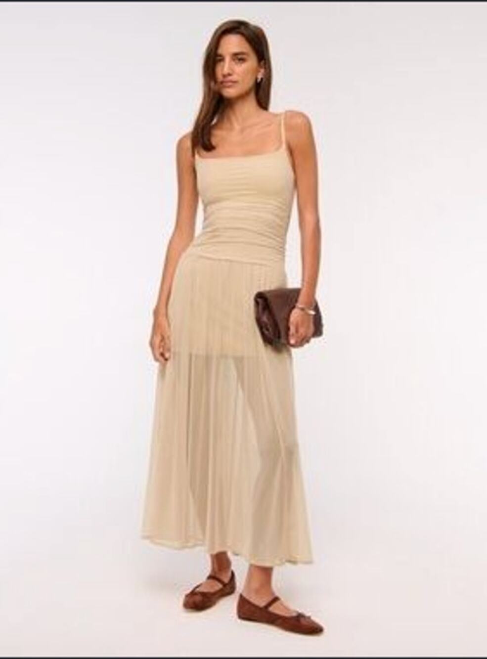 ABERCROMBIE & FITCH | Nude Bra-Free Sheer Flowy Maxi Dress | Small